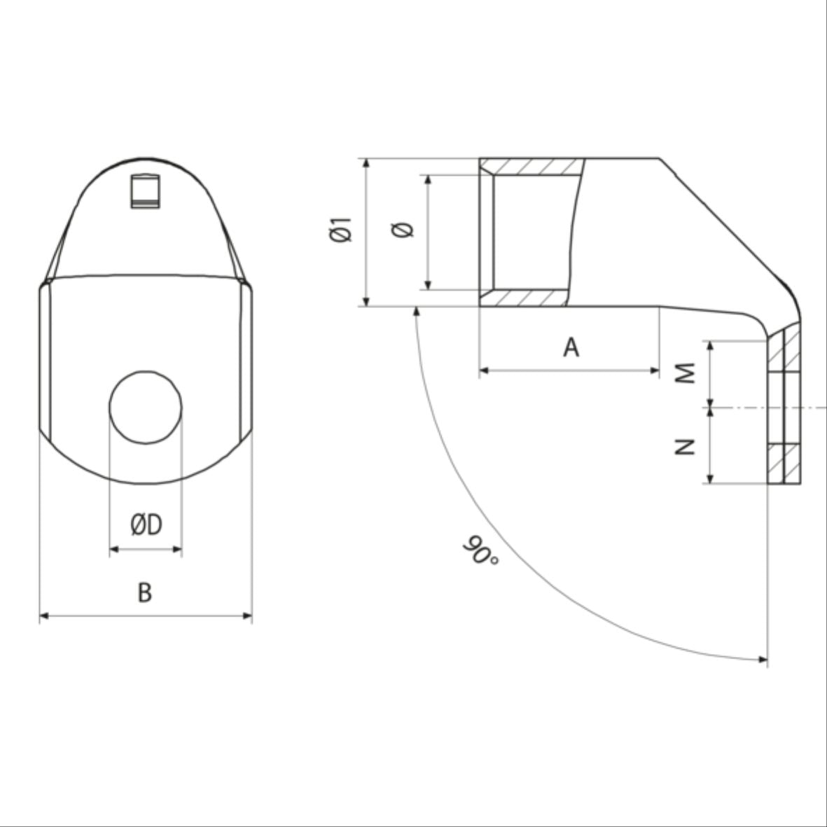 Vinkel Kabelsko Cu fortinnet 50mm²-Ø10mm
