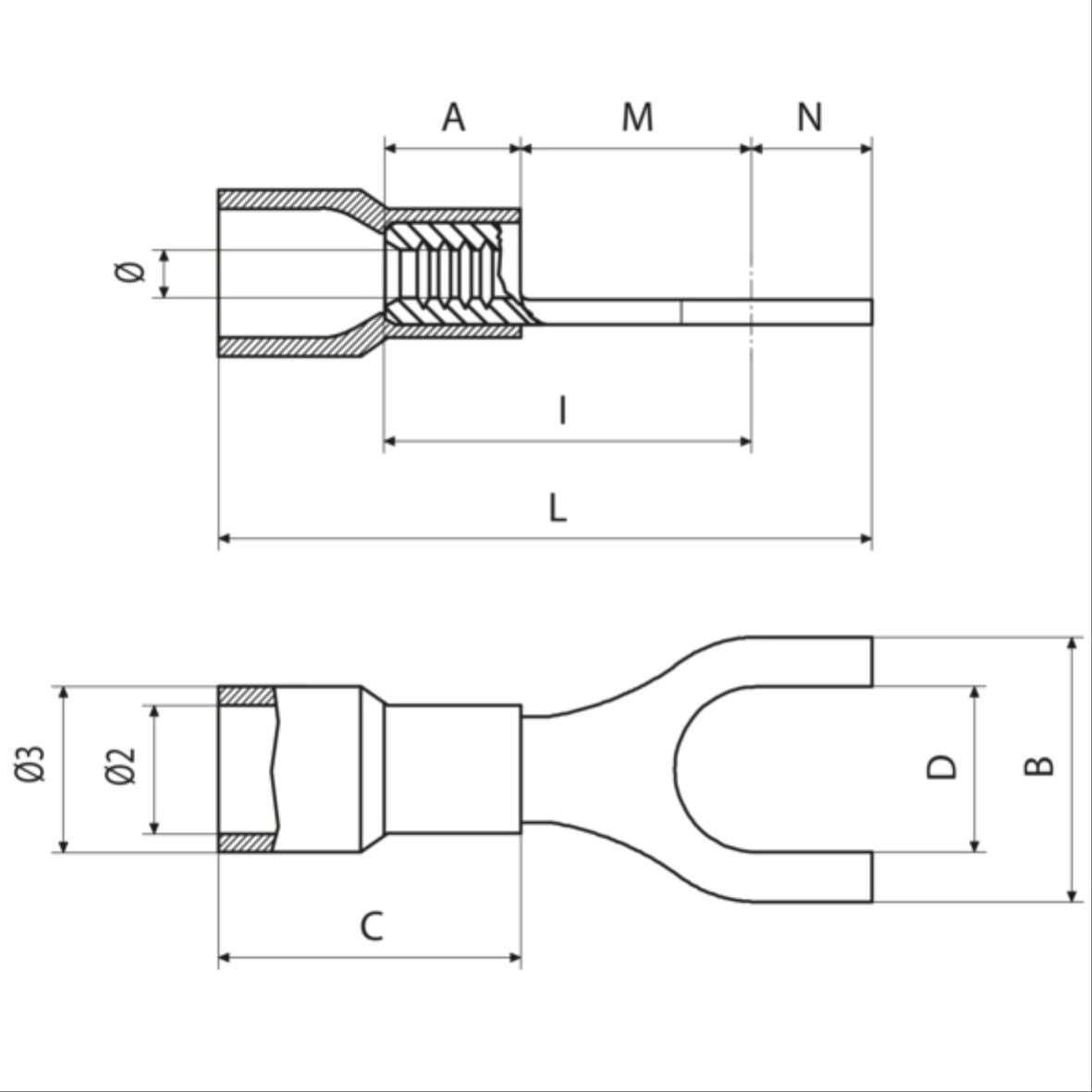 Isolert gaffelkabelsko 10mm-Ø4mm