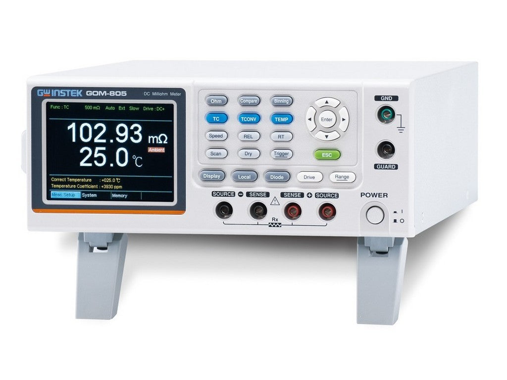 Milli-Ohm meter 50mOhm – 5MOhm. With 3.5 LCF display. Drive modes: DC+/DC-, Pulse, PWM