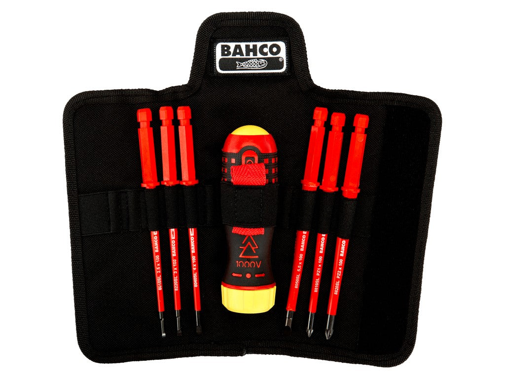 Ratchet screwdriver set 1000V insulated with slotted and pozidriv interchangeable handles - 6 pieces
