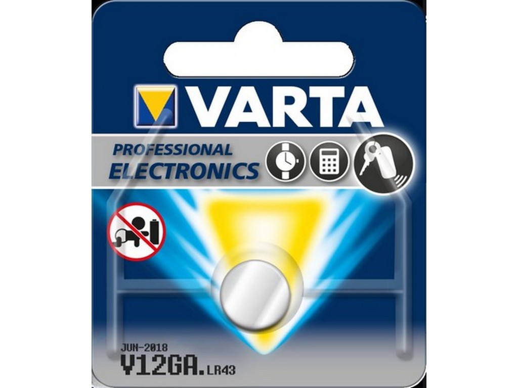 Varta battery V12GA alkaline 1.5V: 80mAh: Ø11.6x4.2mm LR43
