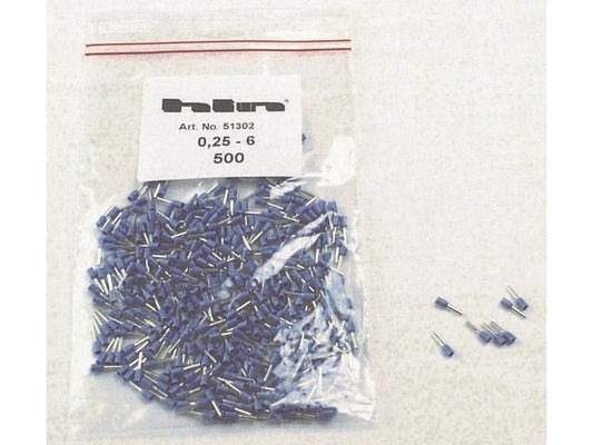 Terminalrør isolert blå 0,25mm-L6mm: pose m/500 stk.