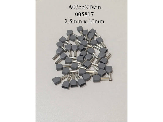 Terminalrør isolert. dobbel grå 2x2,5mm-L10mm pose m/250 stk.
