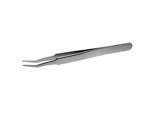 Lindström stainless steel SMD tweezers 120mm with 20° angled square tips for SOT placement