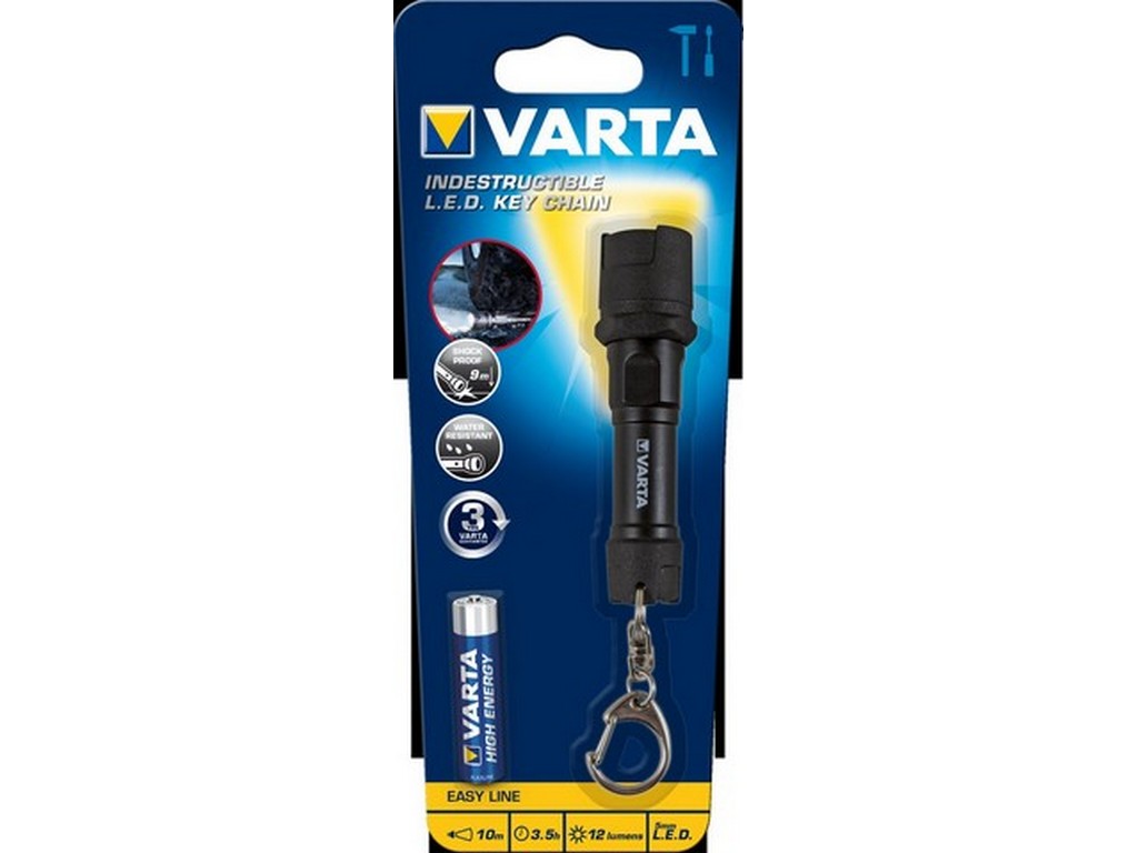 Varta Indestructible LED flashlight w/keychain incl battery 12lm