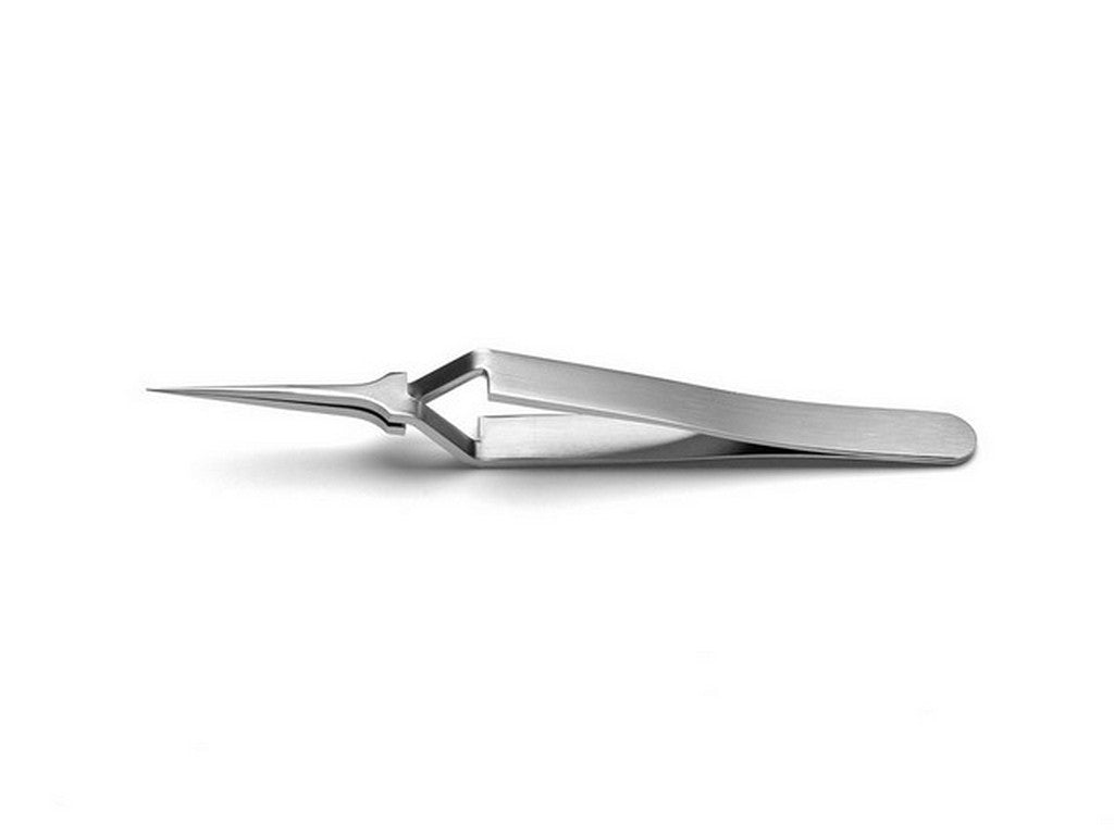 Tweezers fine slender tip 110mm 4 1/4 Reverse action