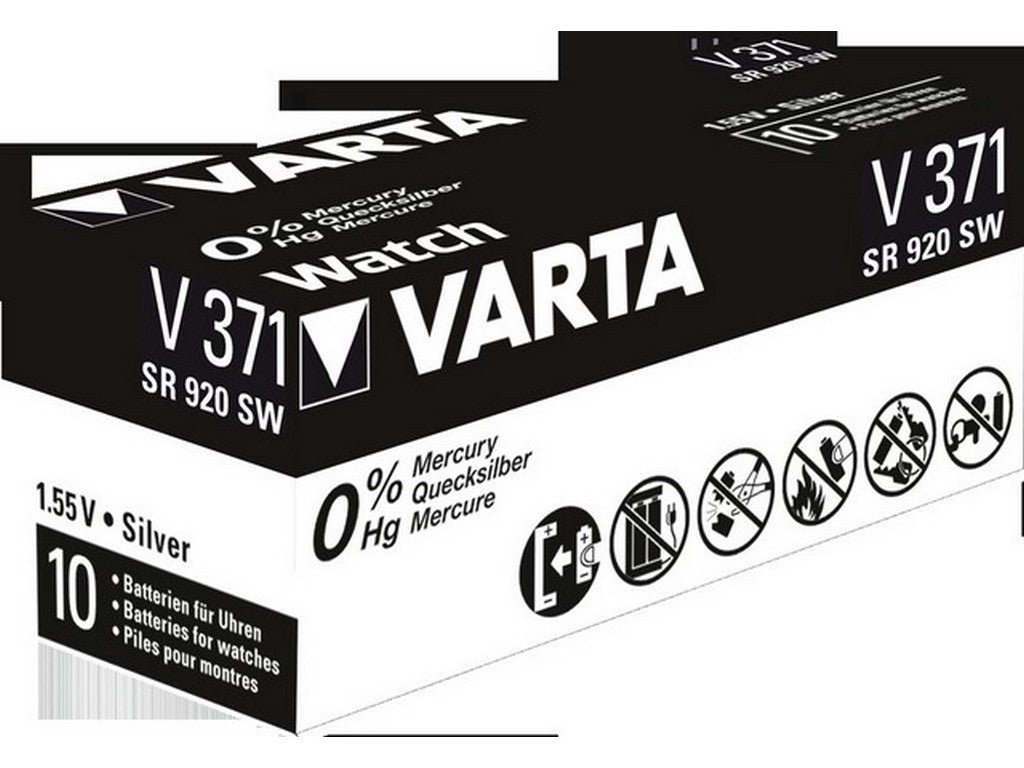 Varta batteri V371 sølvoxid 1,55V: 44mAh: Ø9,5x2,1mm SR69