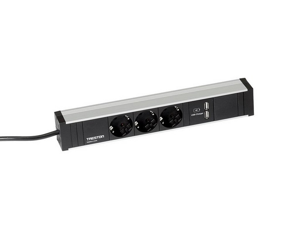 Power rail 331mm 3 sockets + 2 USB 3 schuko sockets + 2xUSB charging