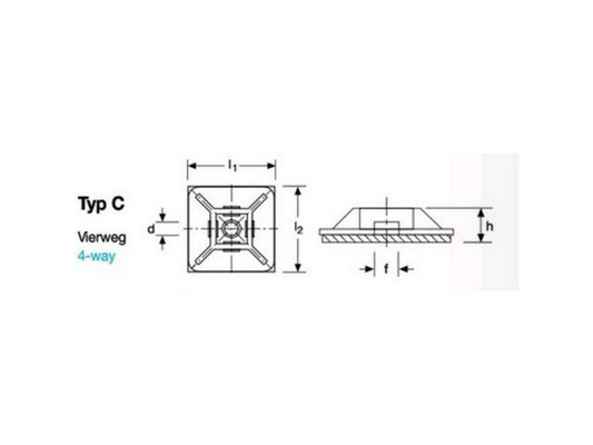 Anchor plate natural 19x19 self-adhesive/max 3.6mm cable tie. 2-way