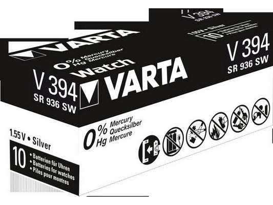 Varta batteri V394 sølvoxid 1,55V: 67mAh: Ø9,5x3,6mm SR45