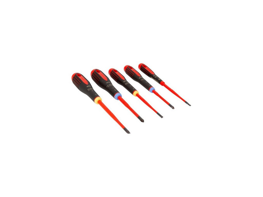 Slim VDE insulated screwdriver set slotted and Pozidriv 5 pieces