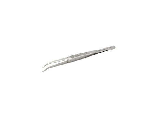 tweezers antimagnetic in stainless steel high precision with knurled fine bent tips and adjustment
