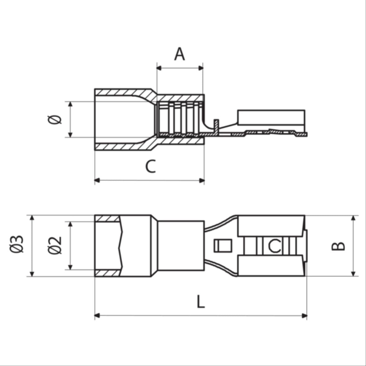 Fladstik hun isoleret rød 0,25-1,5mm² 2,8x0,5mm UL-godkendt