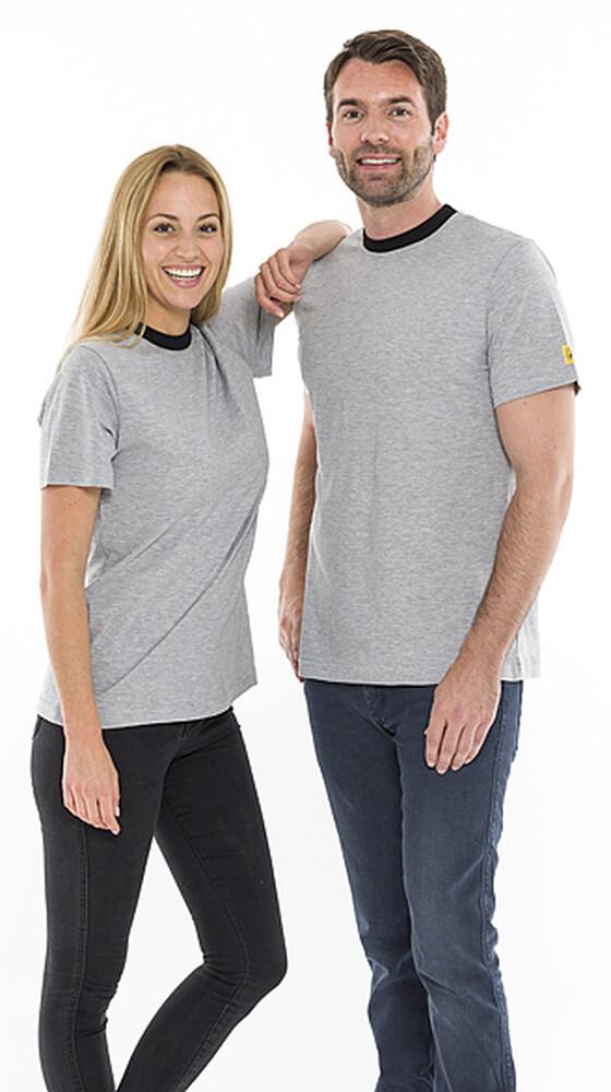 ESD T-shirt med rund hals lysegrå/sort, 150g/m²