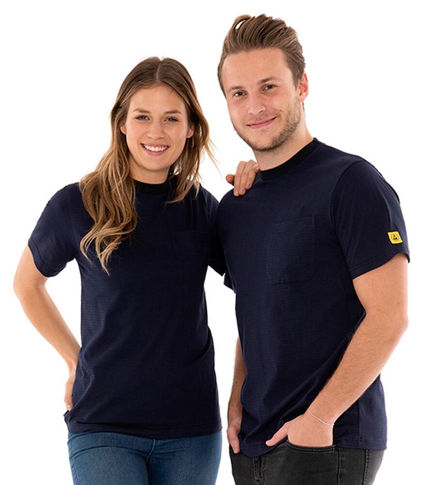 ESD T-shirt med rund hals, blå, brystlomme, 150g/m²