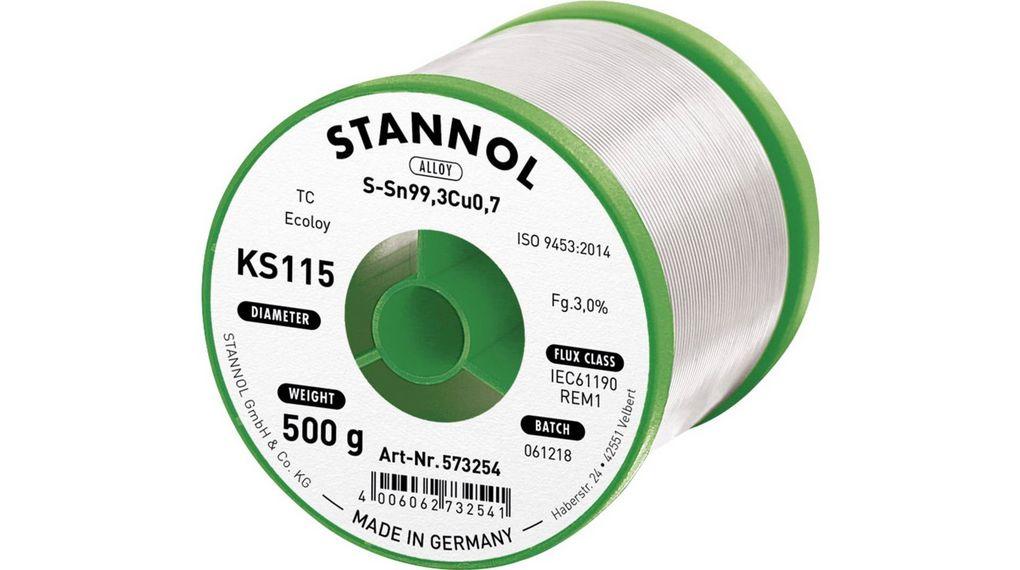 Solder wire Type KS115 1,5 mm Flowtin TC (SN99,3CU0,7) J-STD-004 REM1 / 1.2.2 500 g 