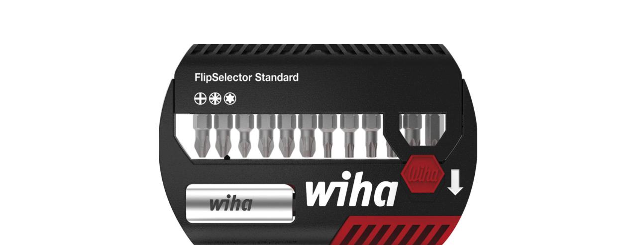 Wiha Bitsæt FlipSelector standard 25 mm Phillips, Pozidriv, TORX®, med 15 dele, 1/4” C6,3 med bælteklips (39060)