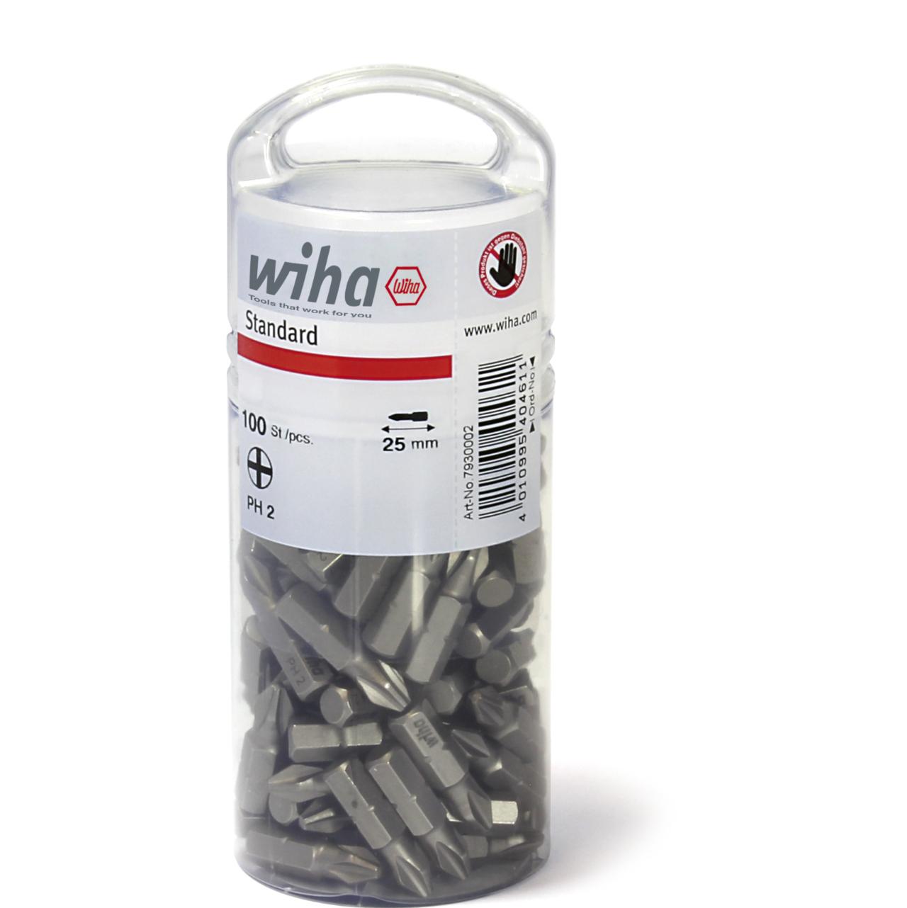Wiha Bit standard 25 mm Phillips (PH2) med 100 dele, 1/4 i stor pakke (40461)