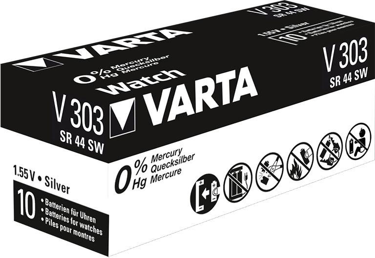 Varta batteri V303 sølvoxid 1,55V; 170mAh; Ø11,6x5,4mm SR44
