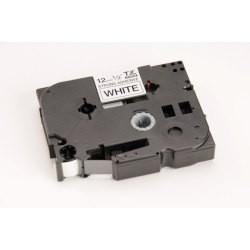 Prægetape:12mm Hvid/Sort Hvid tekst på sort tape