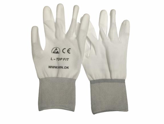 Handsker,ESD,Hvid, Top Fit Str. L , grå manchet 