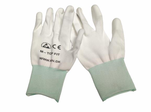 Handsker,ESD,Hvid, Top Fit Str.M, pastelgrøn manchet