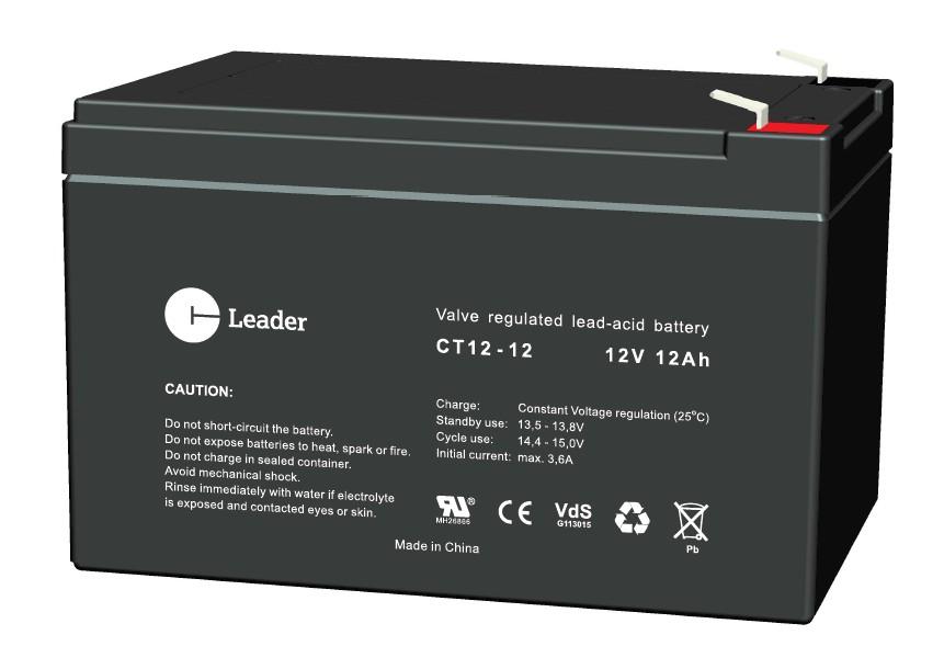 CT-Leader blybatteri 12V/12Ah VdS Fast-on 6,3mm  