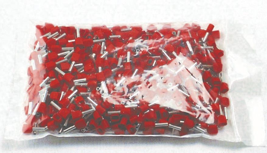Terminalrør isol. dobbelt rød 2x1mm²-L8mm pose m/500stk. Typ A01055TWIN A01052TWIN