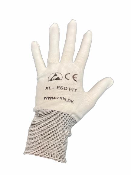 Handsker,ESD,Hvid,Knob Fit StrXL,lysbrun manchet,m/dupper