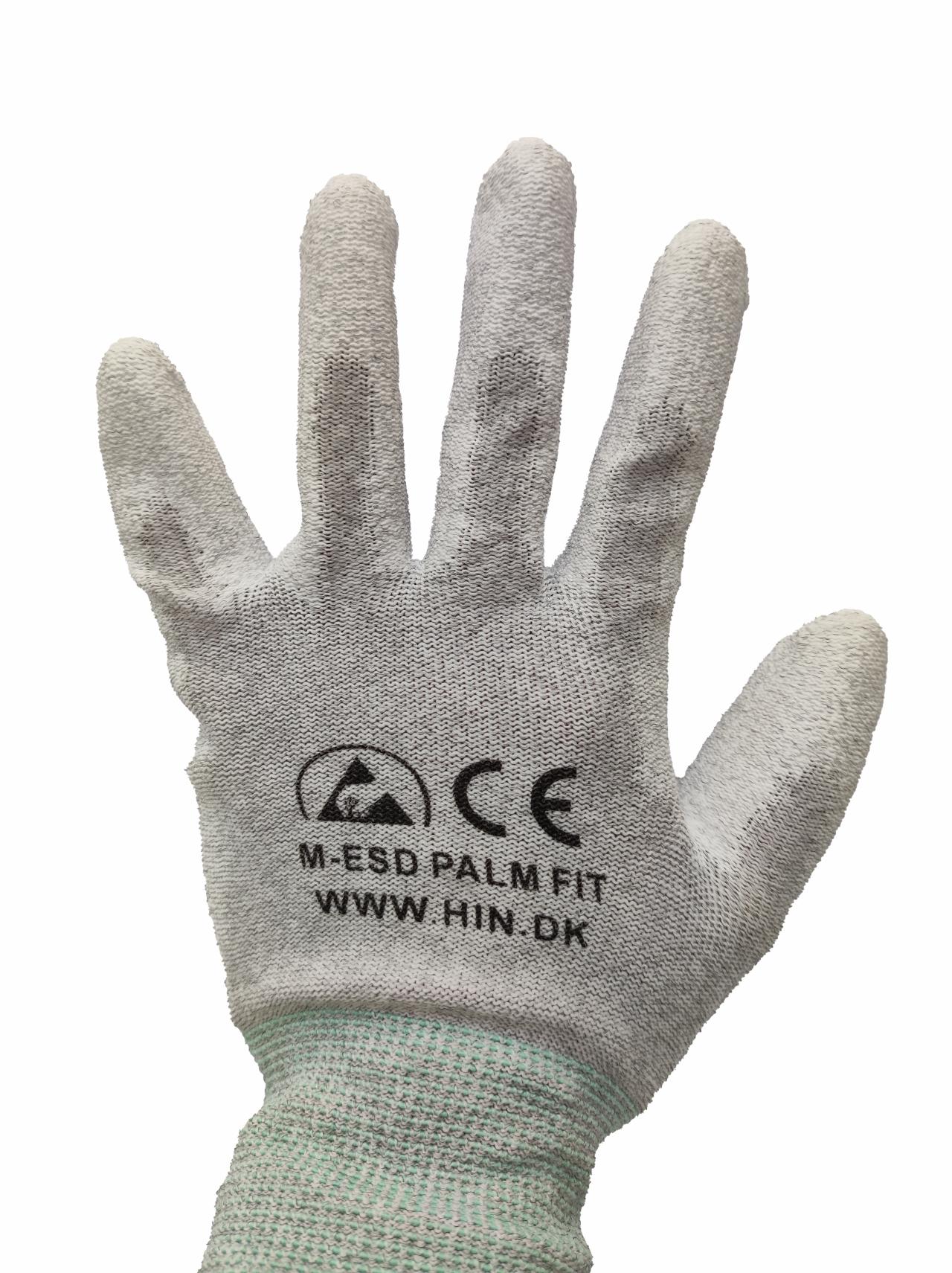 Handsker, ESD knit , Grå, Palm Fit Str.: Medium, pastelgrøn manchet