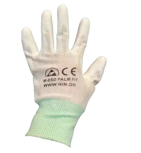 Handsker,ESD,Hvid,Palm Fit Str.:Medium,pastelgrøn manchet