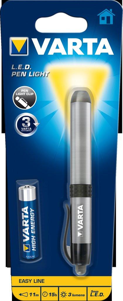 Varta LED Pen-Light m/clip incl. batteri 1xAAA 3lm - lyser 11m