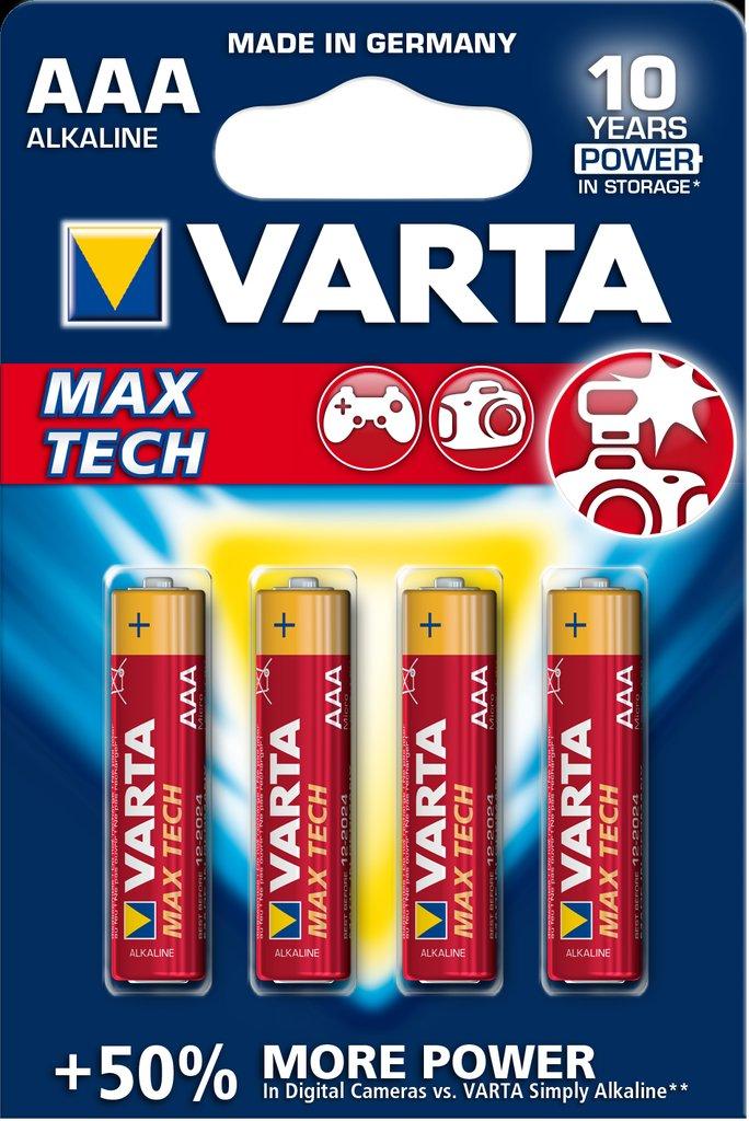 Varta batteri Max-Tech AAA 1,5V; Ø10,5x44,5mm BL-4 LR03 - Alkaline