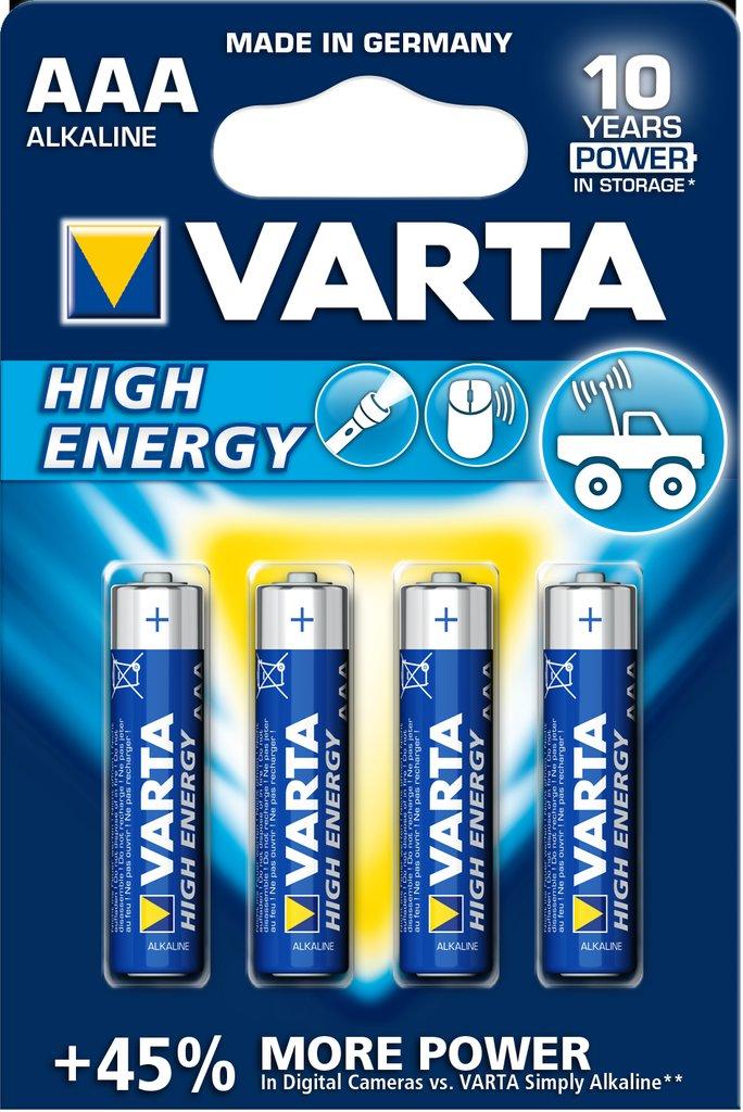 Varta batteri High Energy AAA 1,5V; Ø10,5x44,5mm; BL-4 LR03 - Alkaline