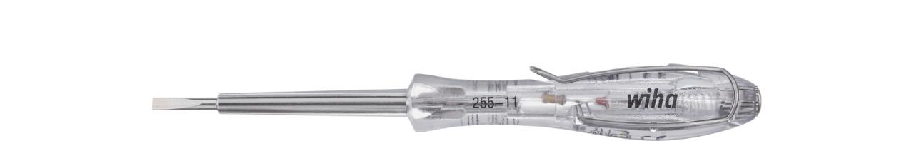 Wiha Spændingstester SoftFinish® etpolet, 110 - 250 Volt Ligekærv transparent, med clips 3.0 mm (35378)