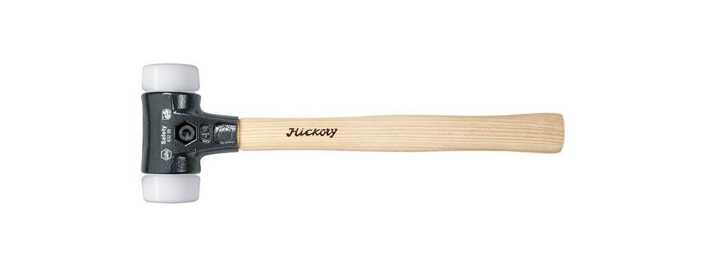 Wiha Safety kunststofhammer mellemblød/meget hård med Hickory-træskaft, rundt slaghoved 40, 325 mm (26645)