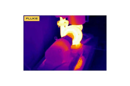 Fluke termisk billede af en pumpestation viser varmefordeling til fejlfinding og vedligeholdelse.