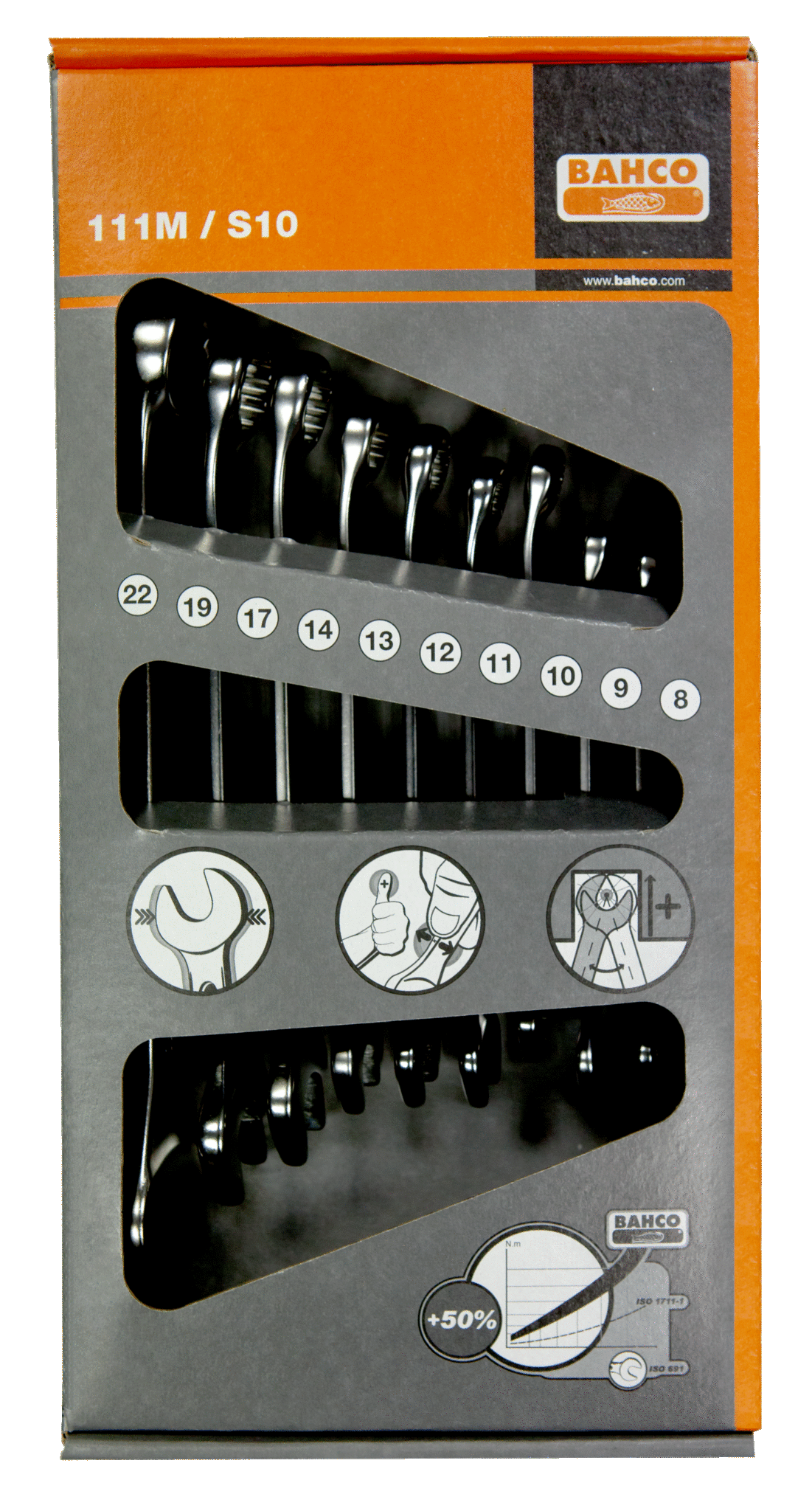Combination wrench set w/10 keys 8-22mm w/Dynamic Drive