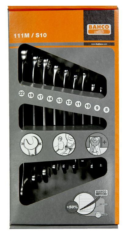 Combination wrench set w/10 keys 8-22mm w/Dynamic Drive