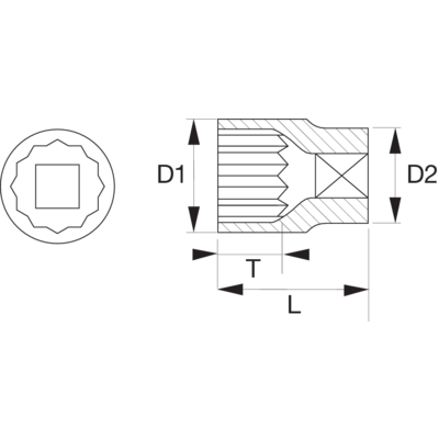 Topnøglehoved m/indv tolvkant 1/2" 26x43mm m/Dynamic Drive