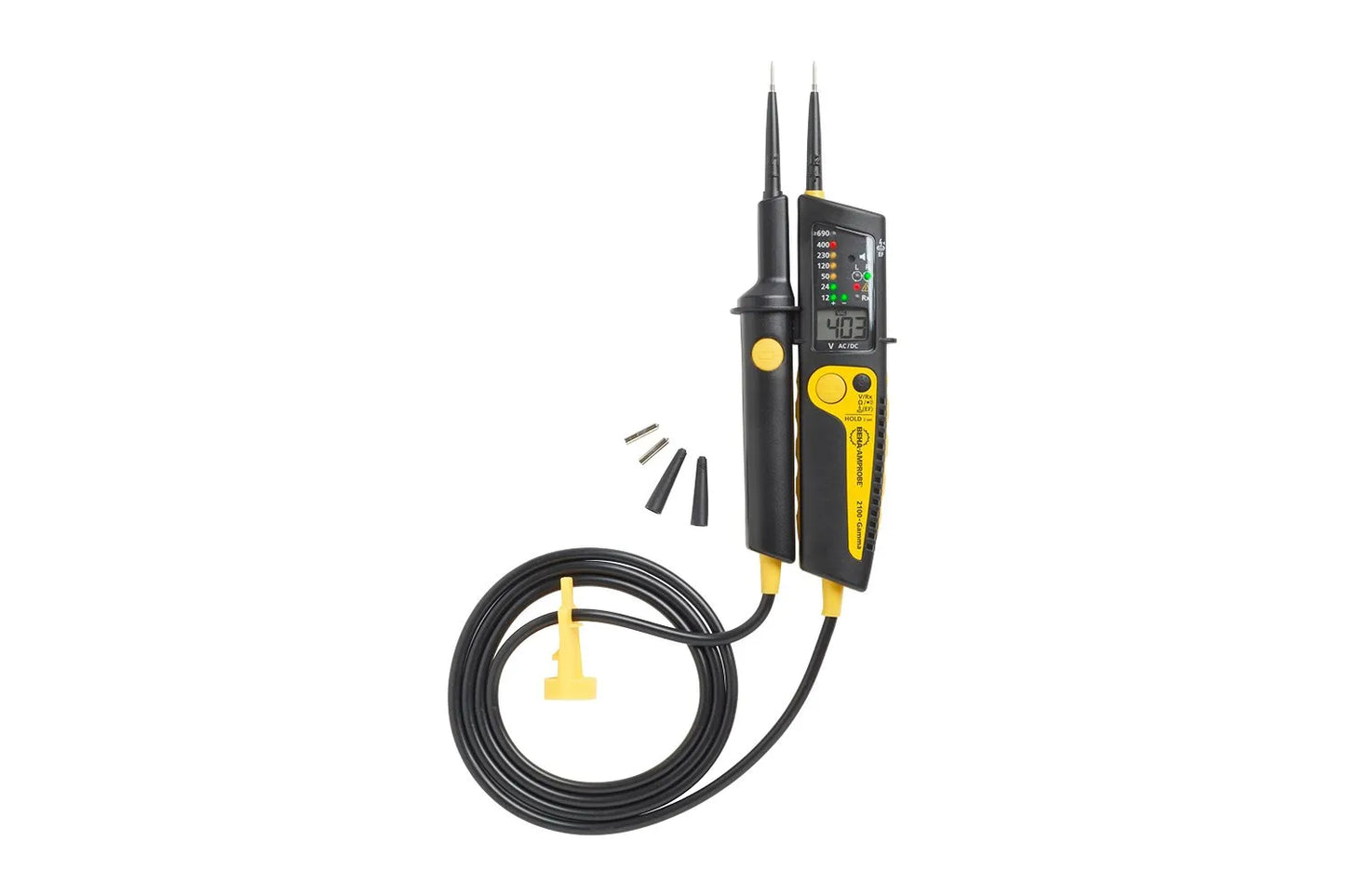 Spændingsviser 6-1000V AC/6-1200V DC CAT 111 1000V/CAT IV 600V  m/LED-dioder + LCD display