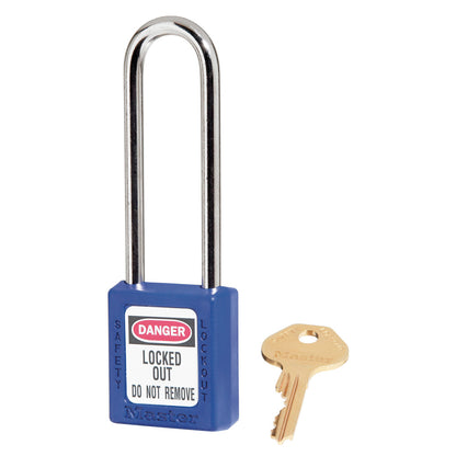 Zenex padlock COMPOSIT BLUE Key different/key retaining-38x38mm w/metal shackle Ø6mm 3 open