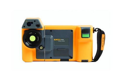 Bagside af Fluke TiX580 termisk kamera i orange design med linse og rem.