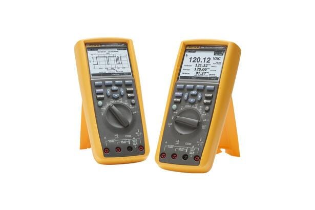 To Fluke 289 digital multimetre med grafisk display og TrendCapture funktion stående på hvid baggrund.