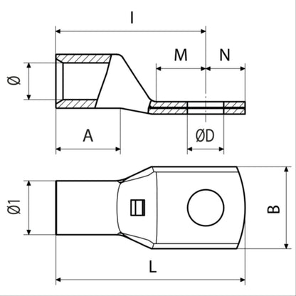 Kabelsko CU fortinnet 185mm/150mmFlex-Ø14mm