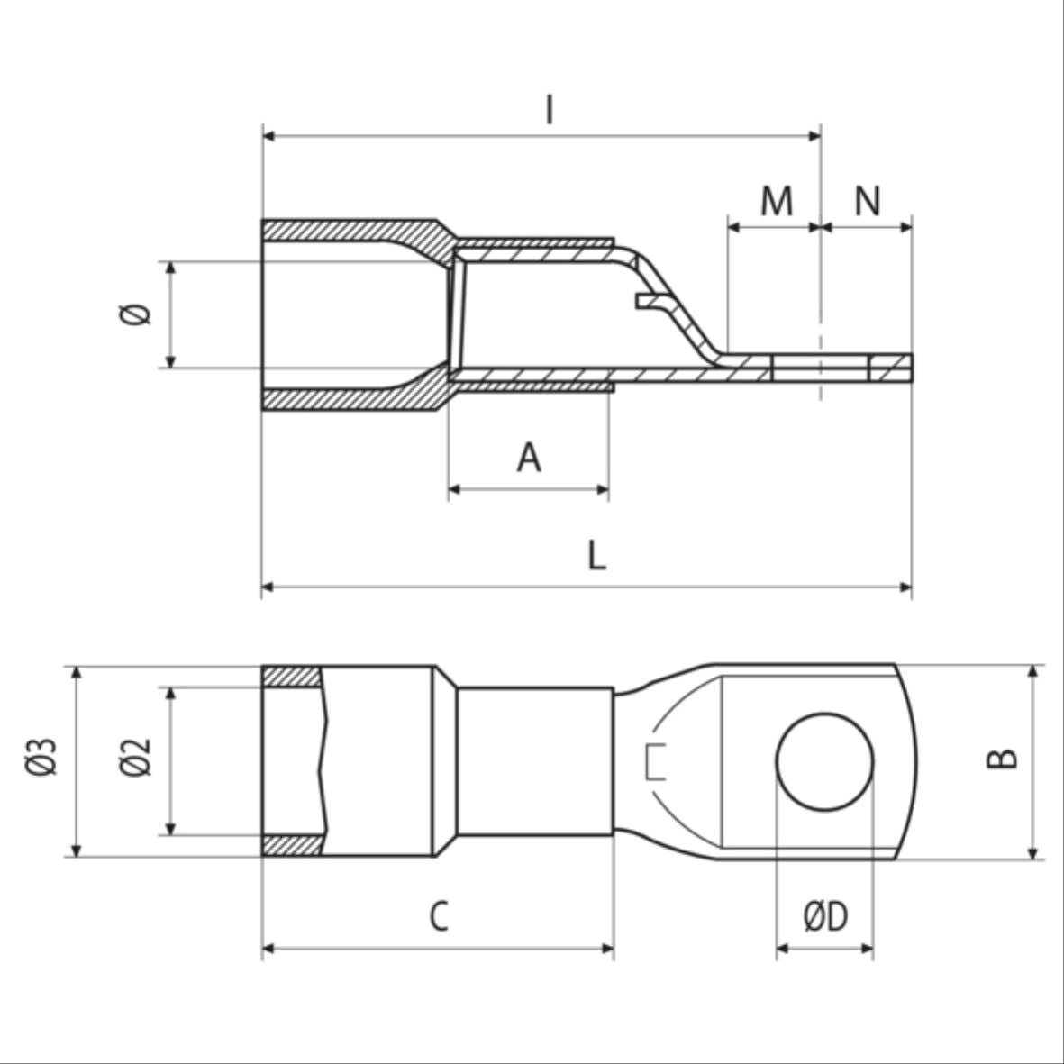Insulated cable lug 10mm-Ø10mm