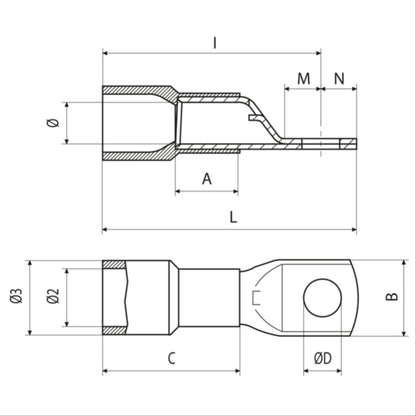 Insulated cable lug 10mm-Ø10mm