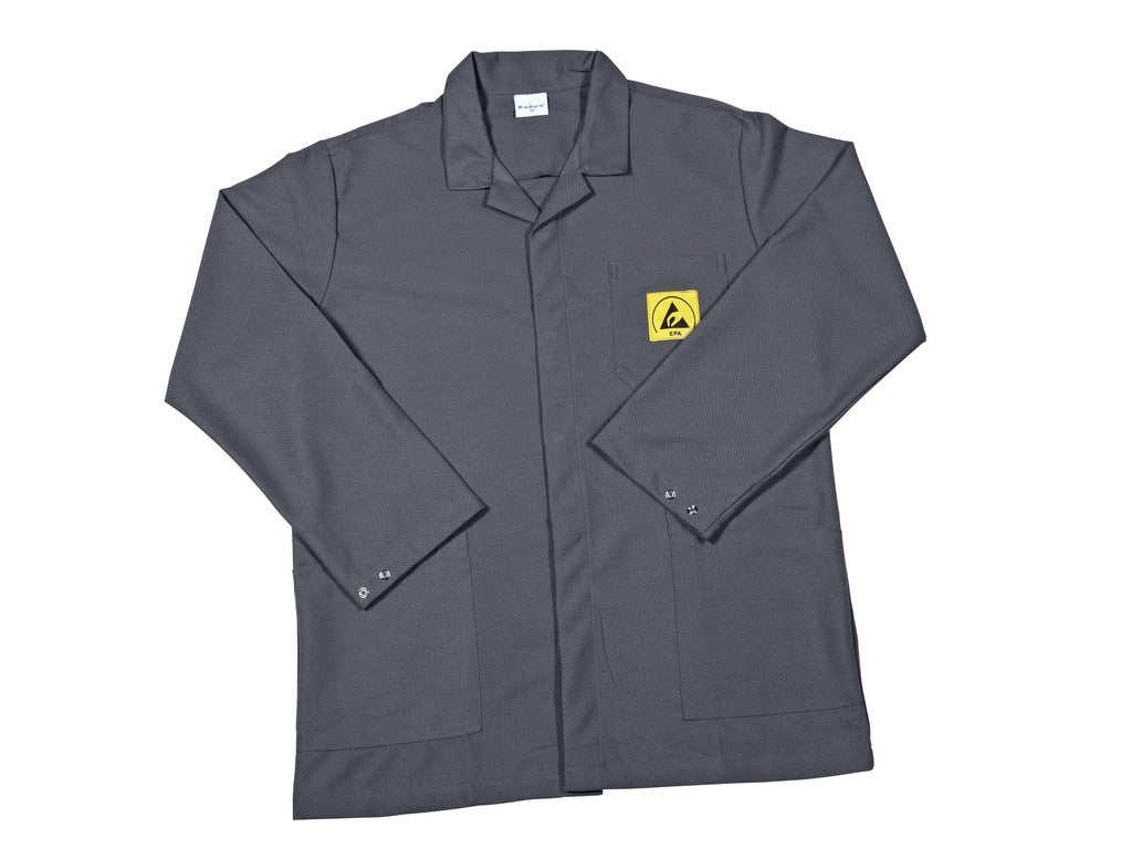 ESD smock, light grey, 10% carbon, X-small