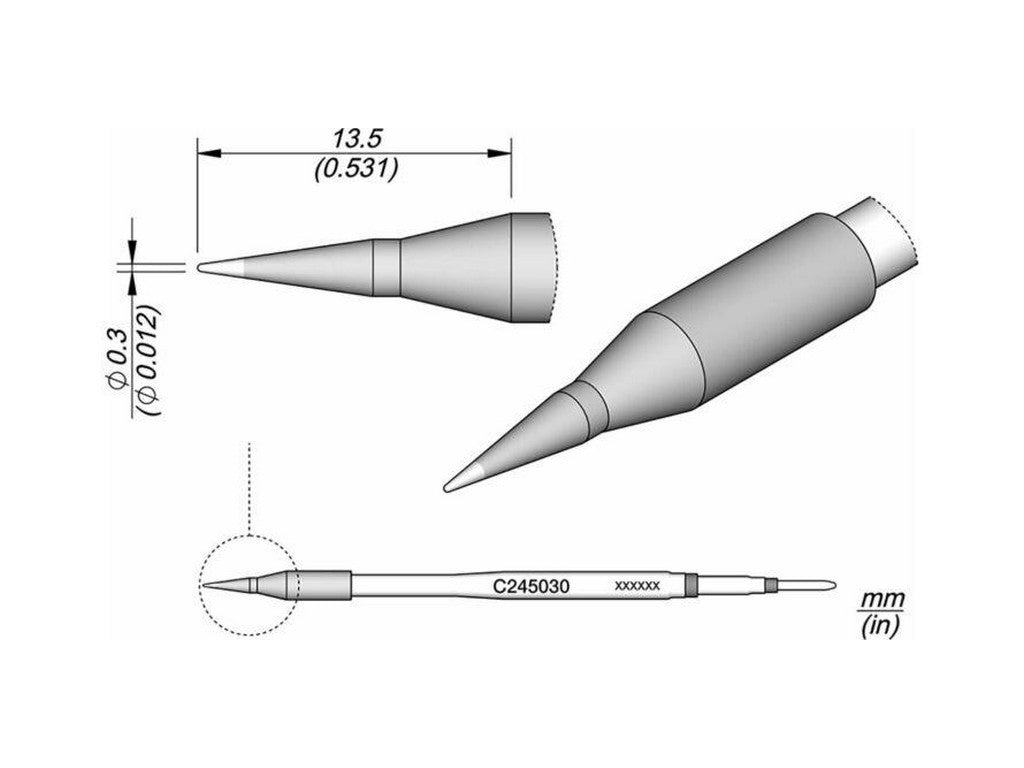Conical soldering tip, D: 0.3 mm, C245030