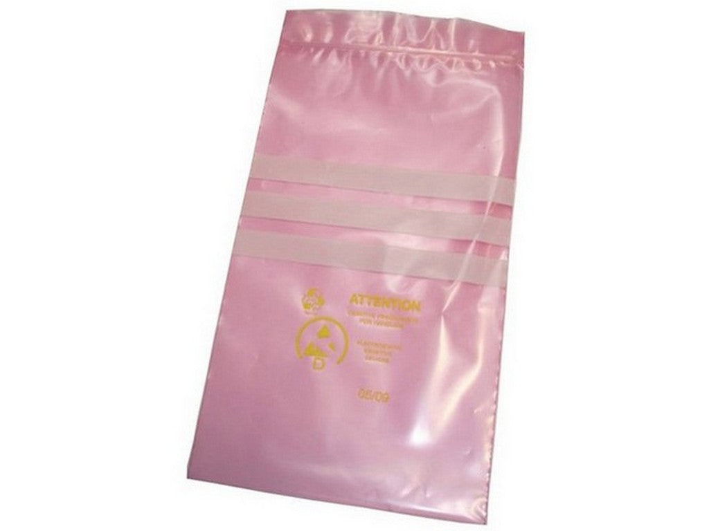 Pink bag ESD 255x355mm w. writing area and zipper pk100